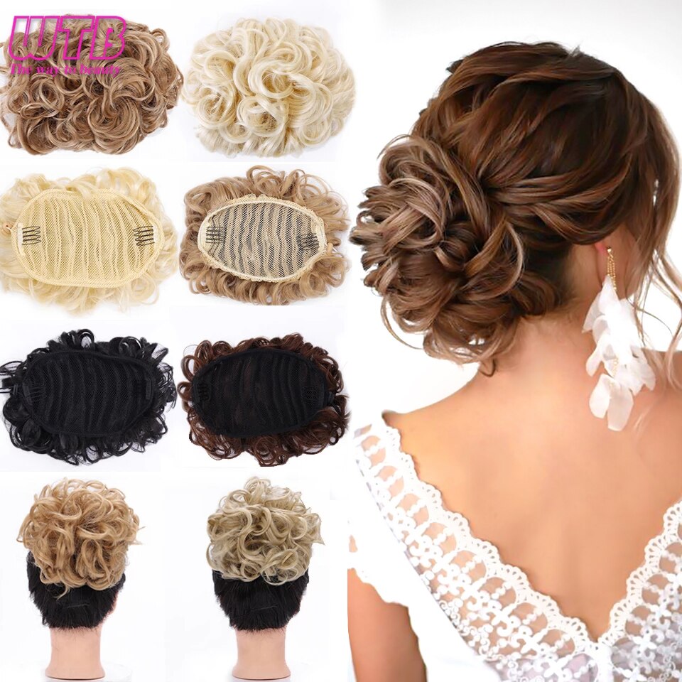 WTB-moños sintéticos de rizado corto para mujer, banda de goma elástica, peine con Clip, extensión de cabello, accesorios para coleta
