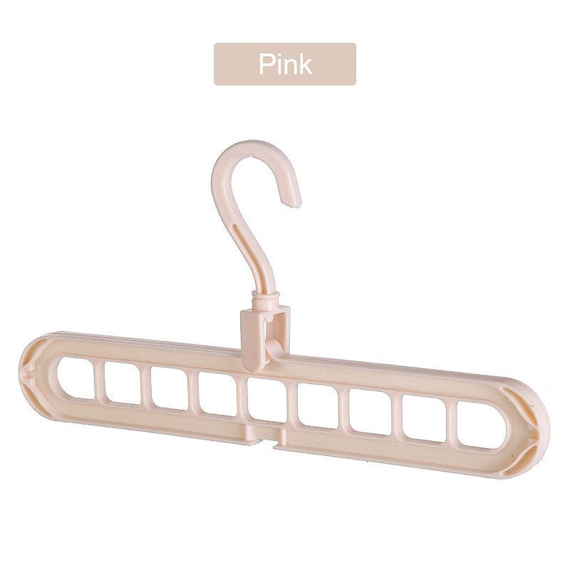 Cintre pliant en plastique à 9 trous, organisateur de vêtements, gain de place, cintre multifonction, supports de séchage pour écharpe de vêtements: Pink
