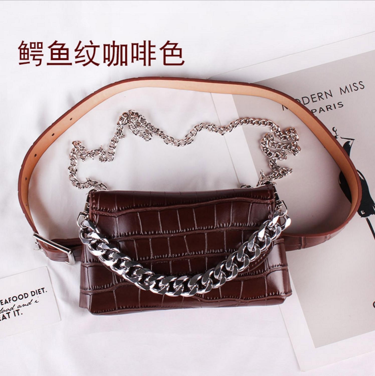 Women Leather Chain PU Leather Waist Bags Crossobdy Hand Bag Tote Clutch Chain Messenger Bags Shoulder Bag Flap Handbag for Lady: Brown