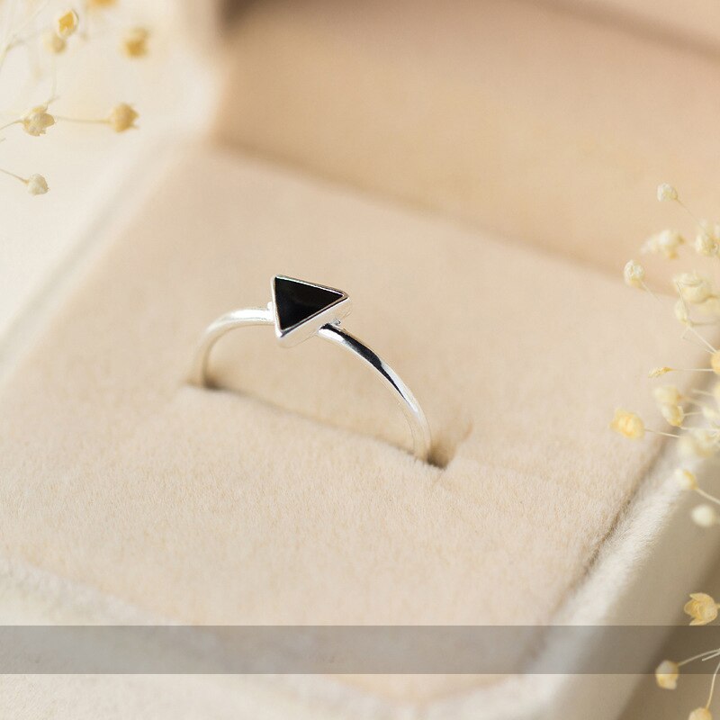 Modian sort emalje trekant sterling sølv 925 ring til kvinder åben justerbar geometrisk ring originale fine smykker