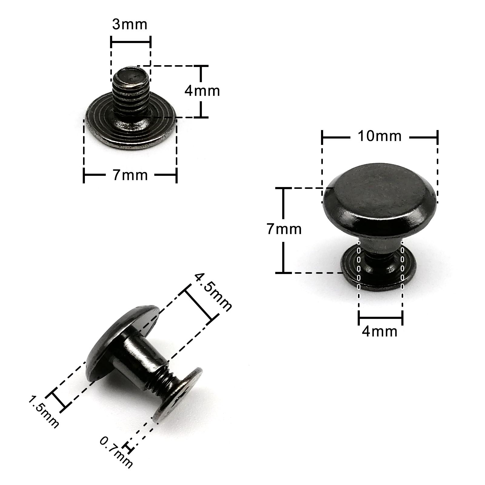 20 stks Ronde Kop 10mm Screwback Chicago Schroef Nagel Binding Klinknagel Stud voor Lederen Schoudertas Knapzak Riem portemonnee