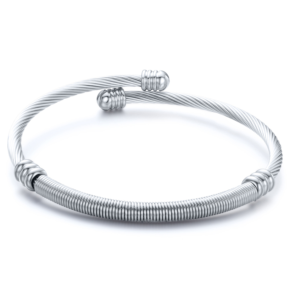Fjeder wire linje farverige perler kryds rustfrit stål kabel stretch armbånd armbånd til kvinder: Rhodineret