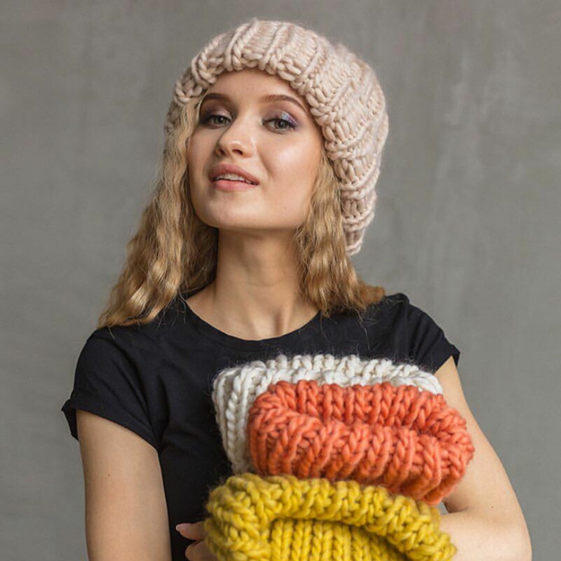 Bonnet tricoté pour femme, épais, doux, , gros Bonnet tricoté, solide, Ski de glace, Skullies, Bonnet