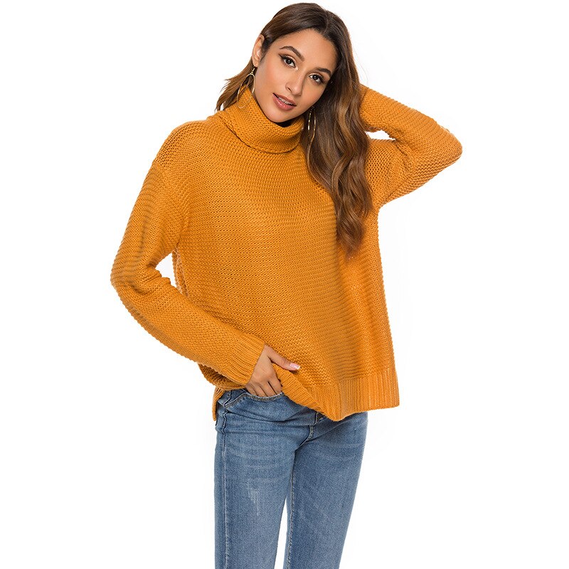 Winter Pullover Sweater Oversized Tops High Neck Long Sleeve Knitted Sweaters