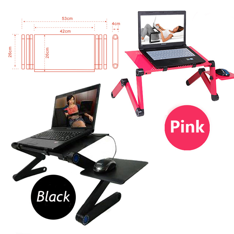 Portable Foldable Adjustable Folding Table for Laptop Desk Computer Mesa Notebook Stand Tray For Sofa Bed With Fan Mouse Pad