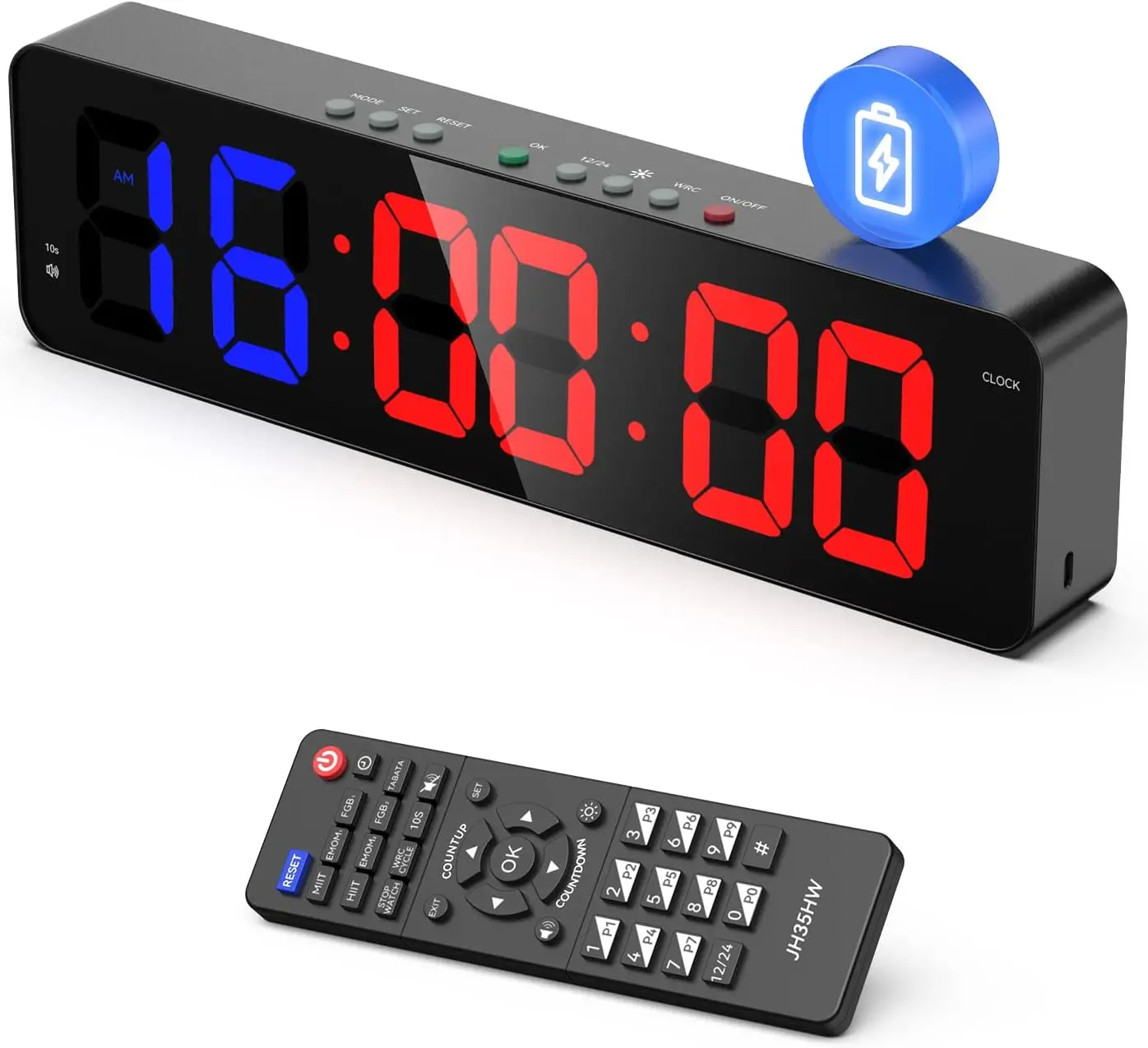 Gym Timer with Remote 12''x 3.5''Ultra-Clear Interval Timer with LED Countdown/Up Wall Clock Power Fitness Timer Stopwatch: Gold