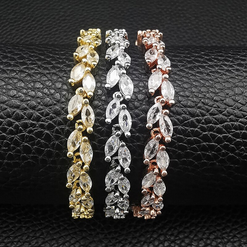 2022 Trendy Leaves Rose Gold Silver Color Bracelet Bangle for Women Anniversary Jewelry Moonso Bulk S5878