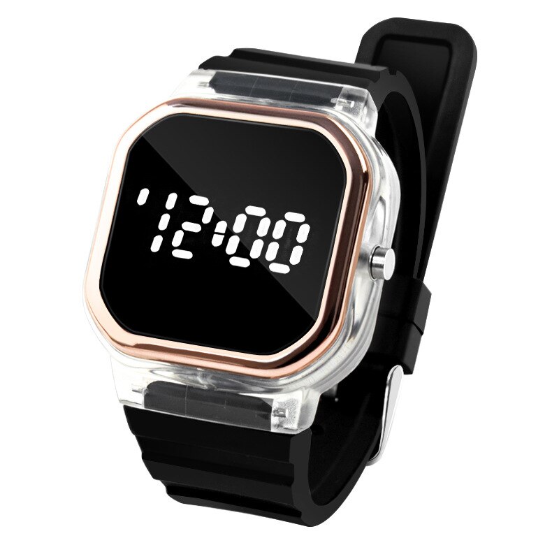 Led elektronisk digital gummiklokke for kvinner tilfeldig enkel silikon dameklokke herre montre femme zegarek damski: Svart