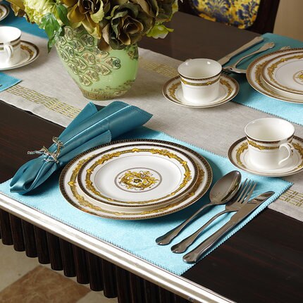 European Style Luxury Dishes Bone China Ceramic Flat Steak Dinner Plates Tableware Plate Western Clubhouse Upscale Tableware