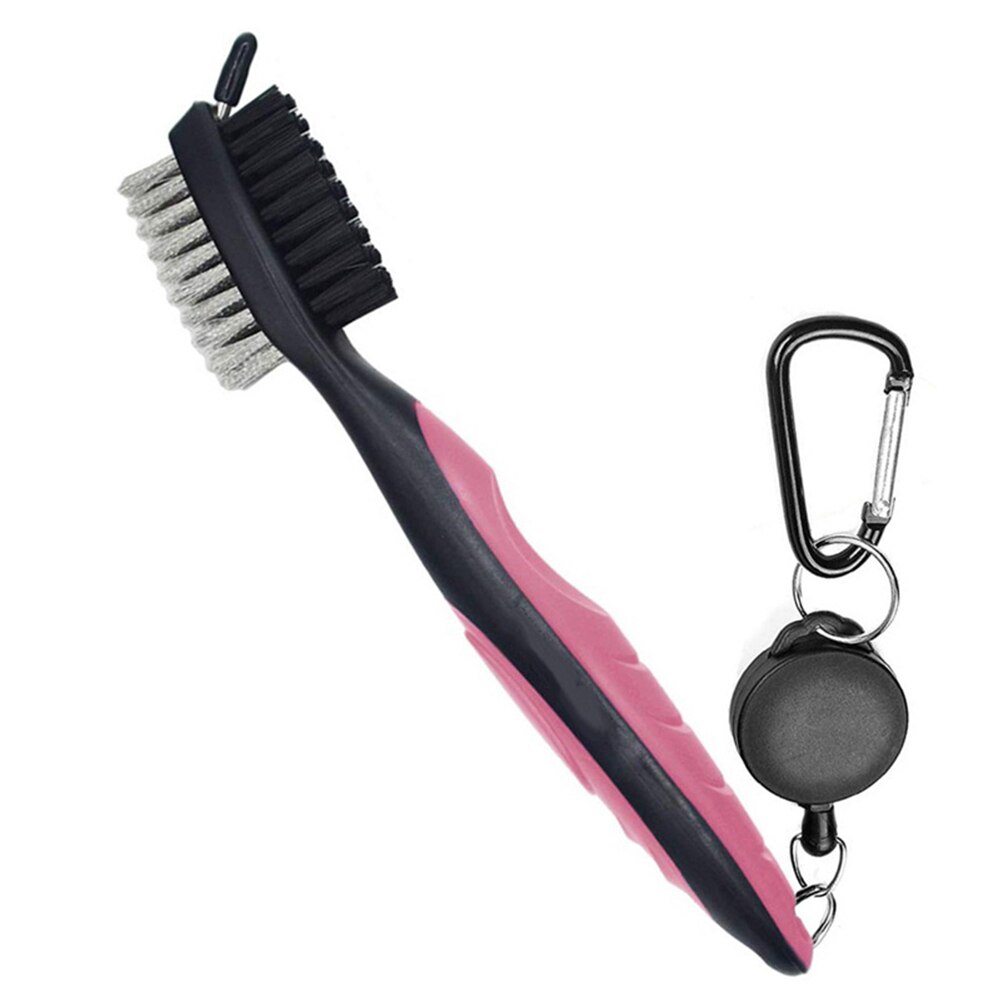 Golf Club Brush Groove Cleaner W/Intrekbare Zip Line Voor Golf Irons Woods: Roze