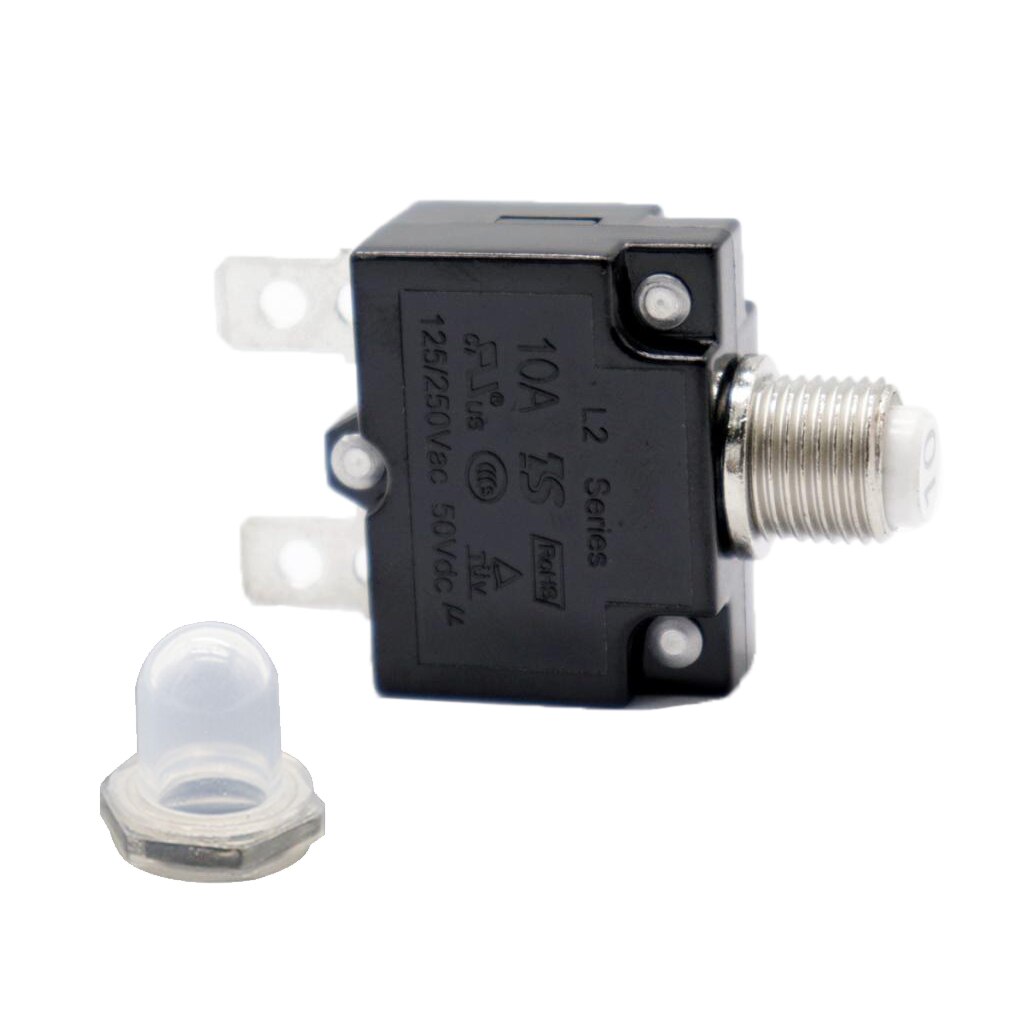 Protector Térmico de sobrecarga de 10 amperios, disyuntor de botón de Reinicio DC50V con tapa de botón transparente