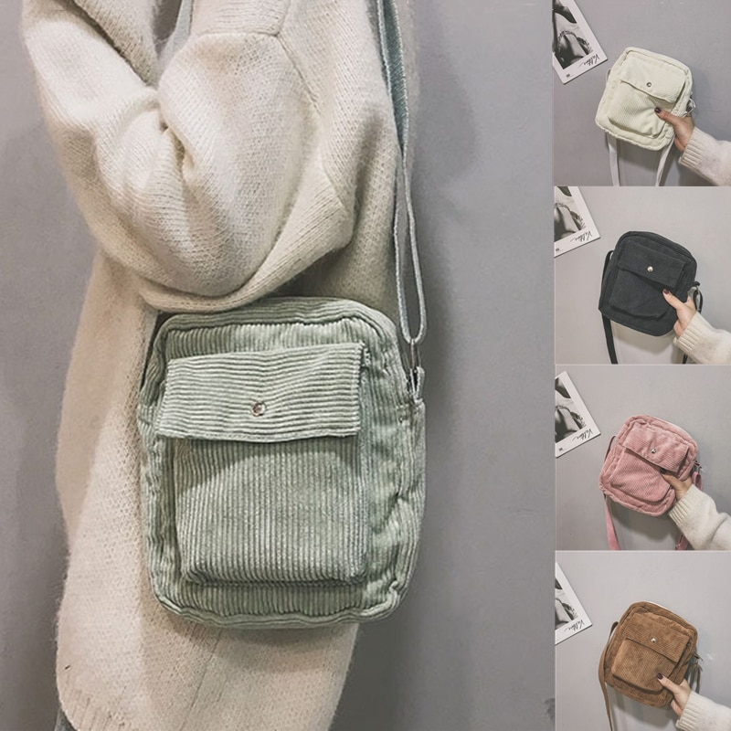 Corduroy College Style Shoulder Bag Messenger Bags Mini Crossbody Messenger Bags For Women Student Girl Korean Version Flap Bag