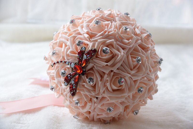 Kyunovia Simplish ślub bukiet ślubny druhny PE pianki róże kwiaty dżetów ważka broszki bukiet ślubny FE33: różowy