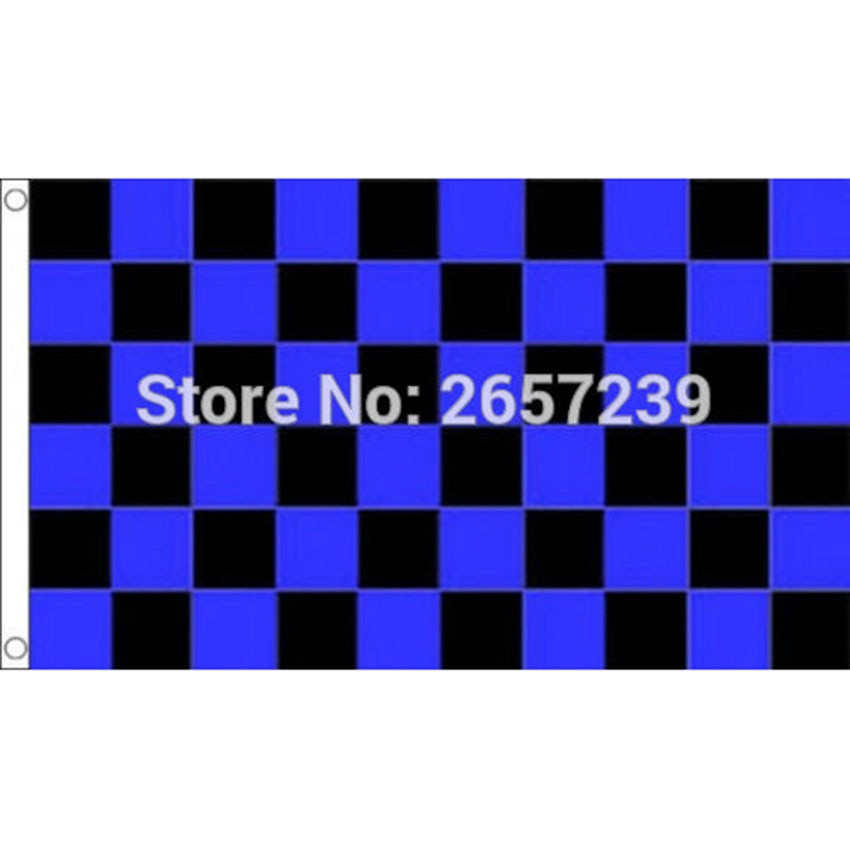 Zwart En Royal Blue Check Vlag Geruite Banner 3x5FT 100D 150X90CM Polyester Nylon D Ring Custom,