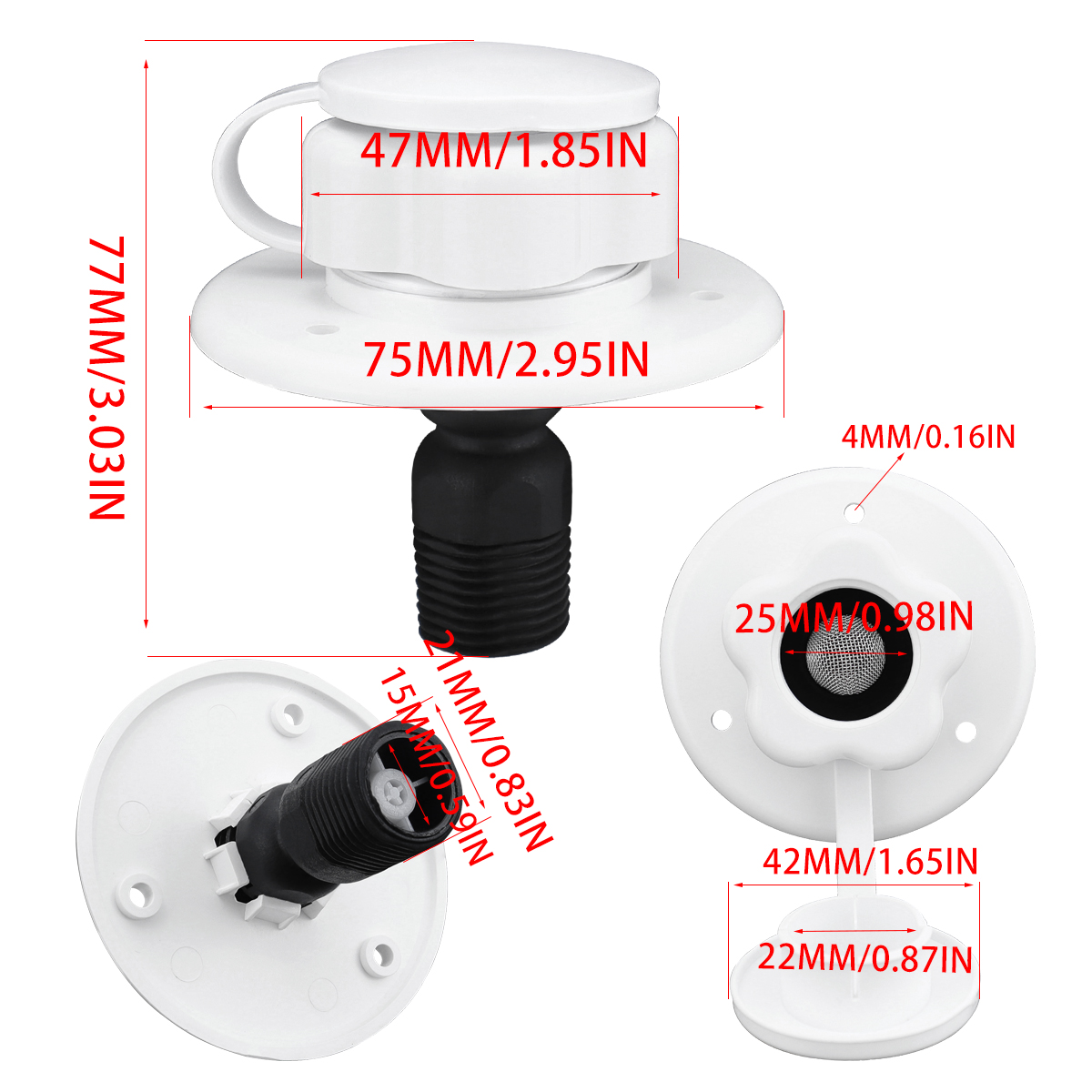 Durable RV City Water Inlet With Check Valve Check Valve Flange Hose Connector UV Stabilized Plastic