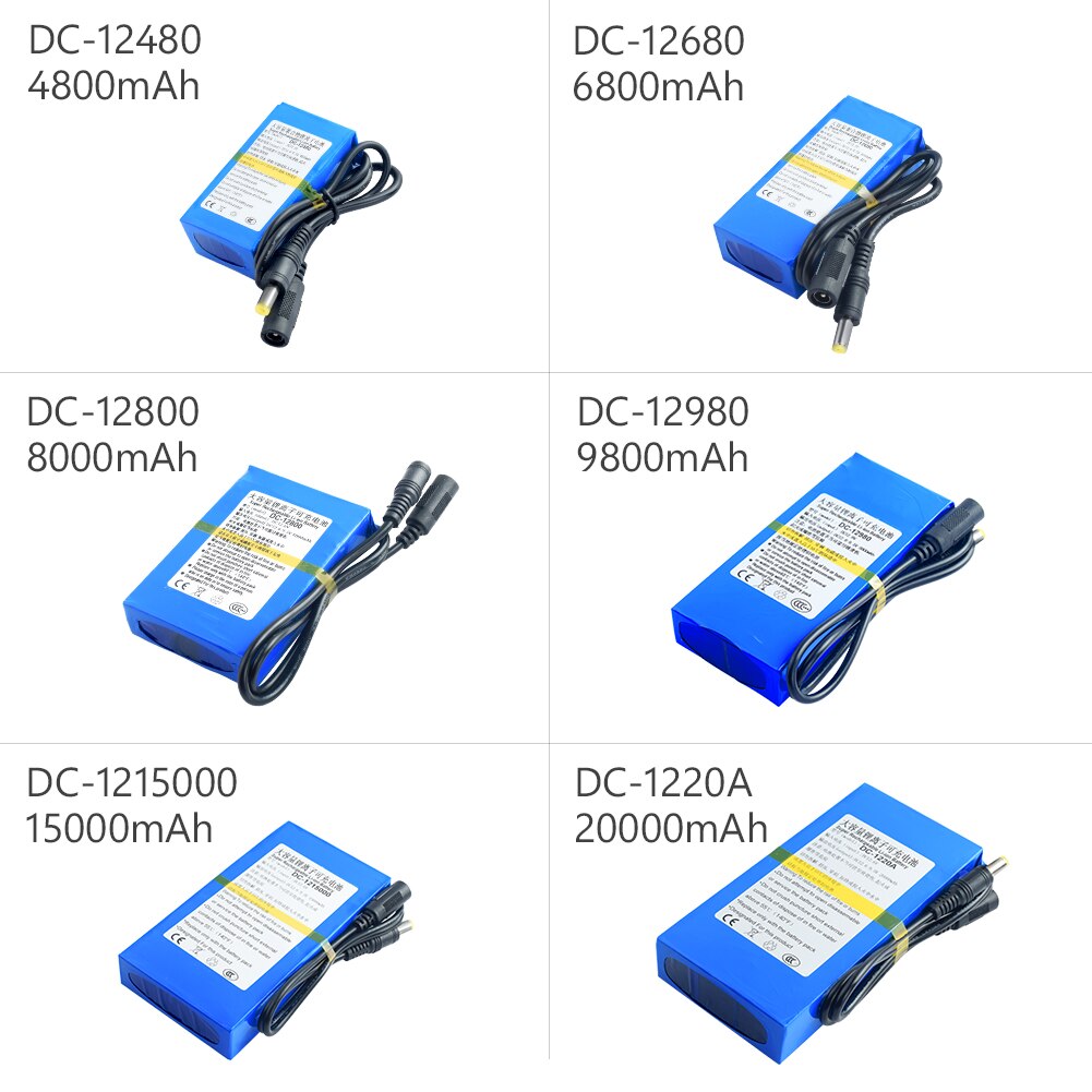 Li-ion Battery DC 12 V 12.6V Rechargeable Lithium Ion Battery Pack + On/Off Switch Bms 4800/6800/8000/9800/15000/20000mAh