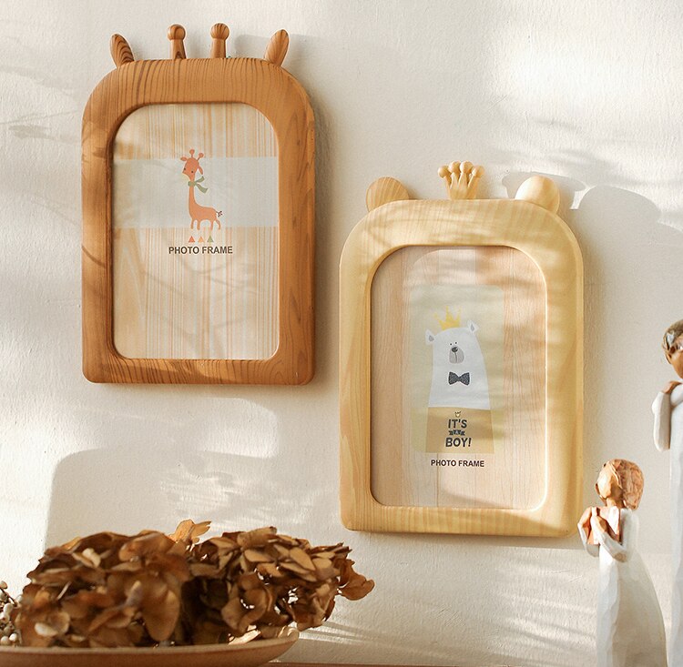Dierenfotolijst van 7 inch voor kinderen, houtnerf, kinderstijl, cartoonstijl, bureaudecoratie, accessoires  zh448