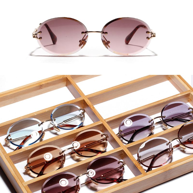 1 par diamantslebne retro ovale solbriller kvindelig krystal tekstur kantløse briller dame dekorativt tilbehør