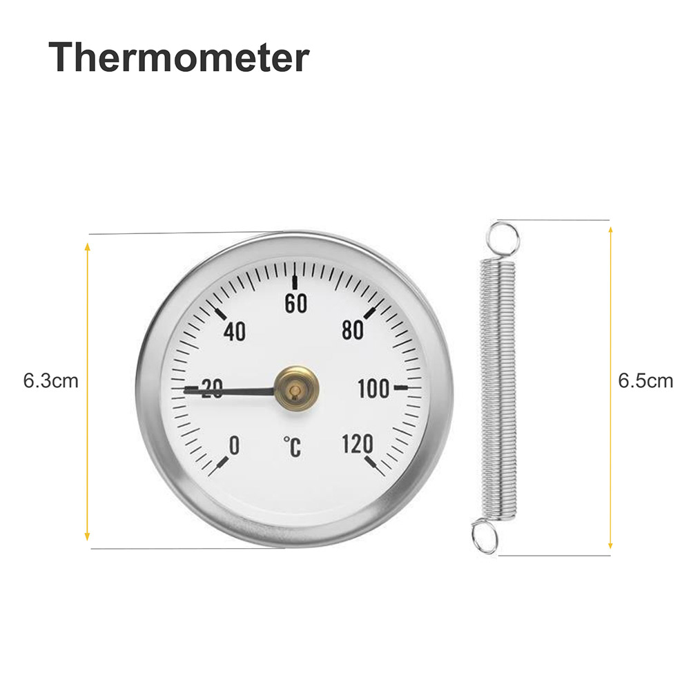 0-120 ℃ Termometro a tubo con morsetto in acciaio inossidabile sulla molla di riscaldamento del tubo Strumento industriale a molla con indicatore di temperatura in metallo da 63 mm