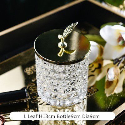 Slikglas krukke med låg europæisk stil krydderikrukke mad opbevaring pot lysebeholder dekoration glasflaske: Guldblad stort