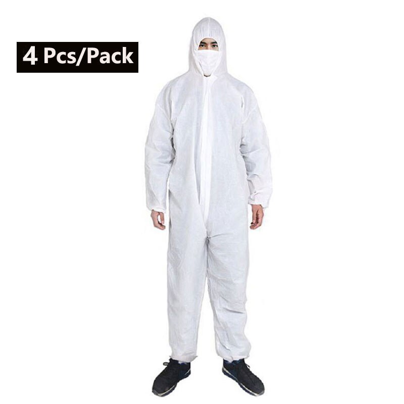 Unisex Sanitary Protection Jumpsuit Hazmat Suit Zip Isolation Protective Coveralls Disposable Anti Dust Sanitary Safety Clothing: 4 PP-WHite / XXL