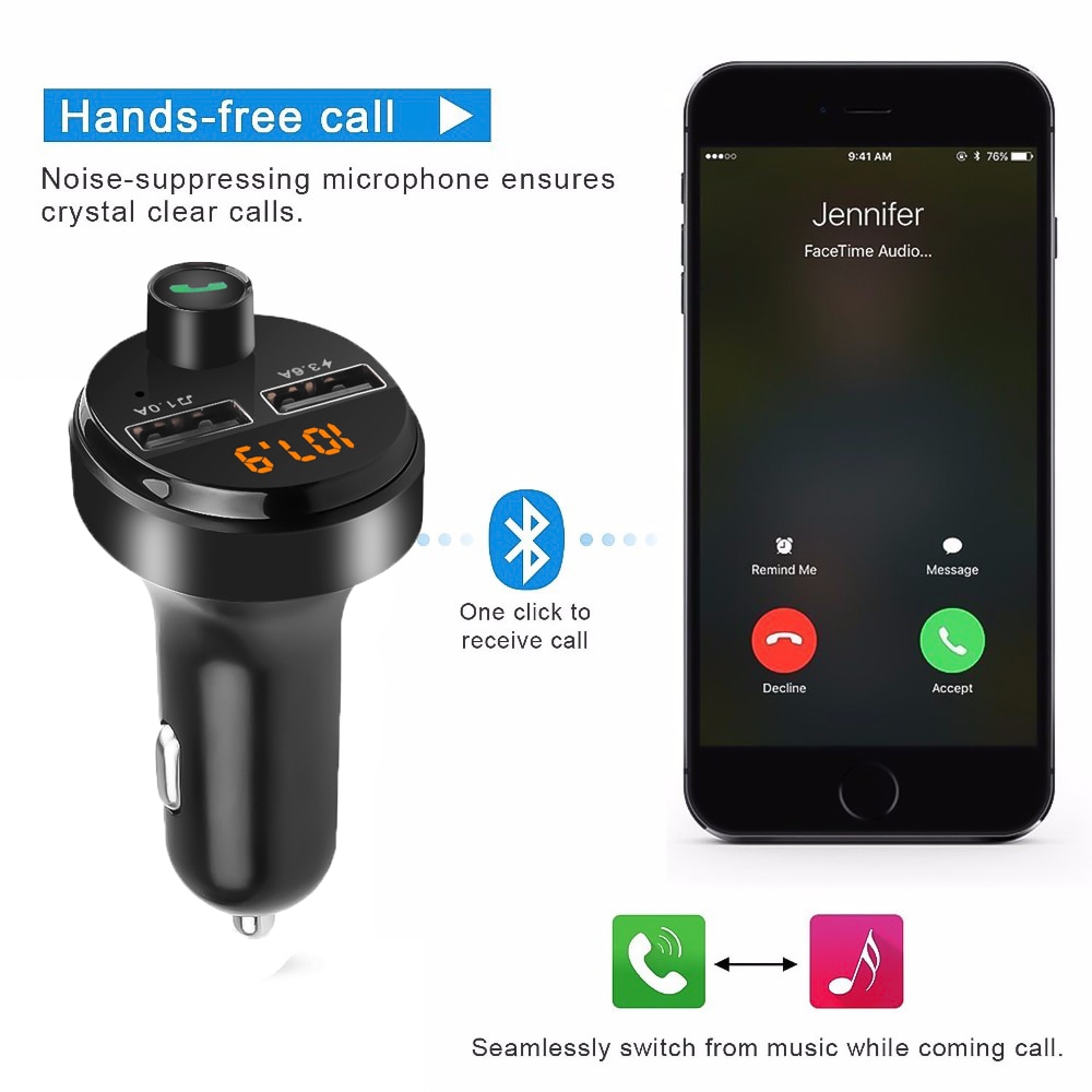 4.6A FM Transmitter Modulator Bluetooth Handsfree Car Kit Audio USB AUX TF card MP3 Player Adapter Dual USB Phone Charger