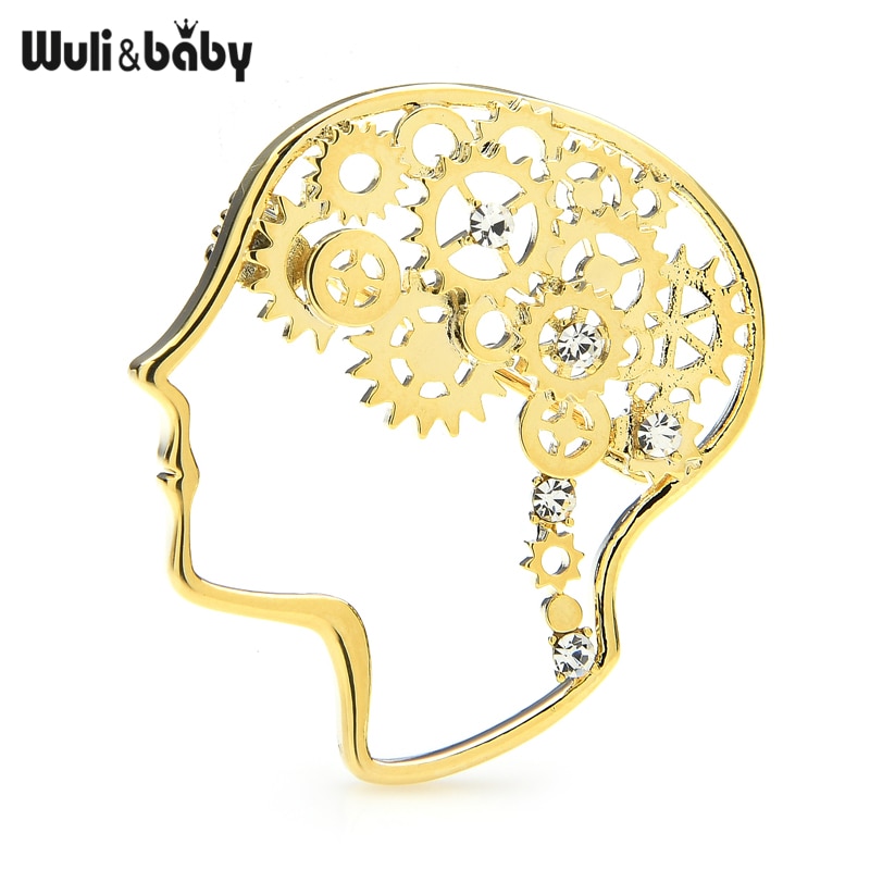 Wuli&baby Alloy Machine Brain Head Brooches For Women 2-color Figure Party Office Brooch Pins