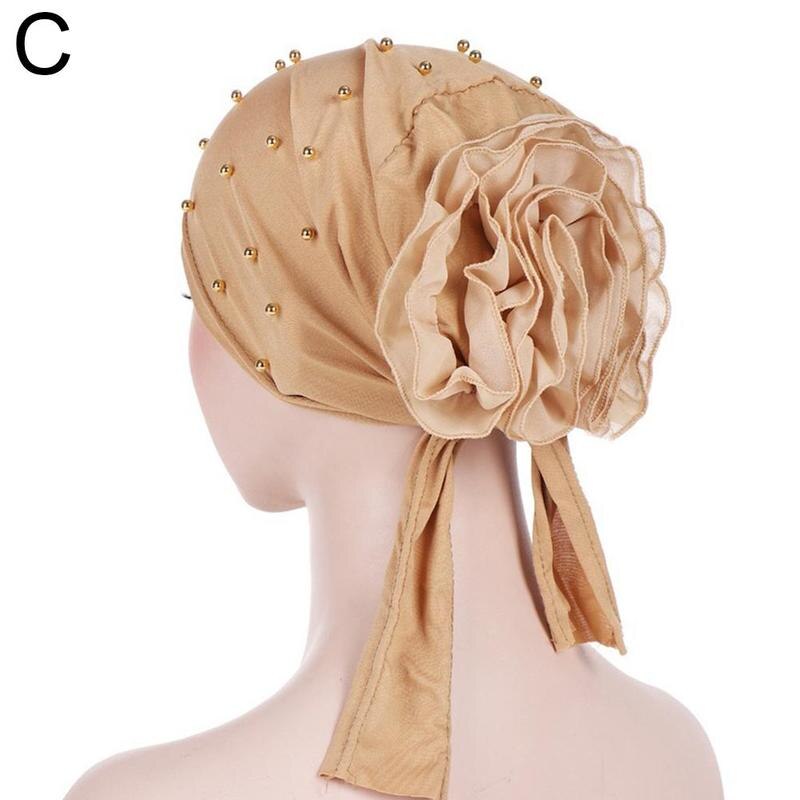 1pcs Spring Autumn Women's Accessories Headdress Muslim Big Flower Nail Bead Cap Headdress Baotou Dubai Women's Hat Leisure D4O1: C