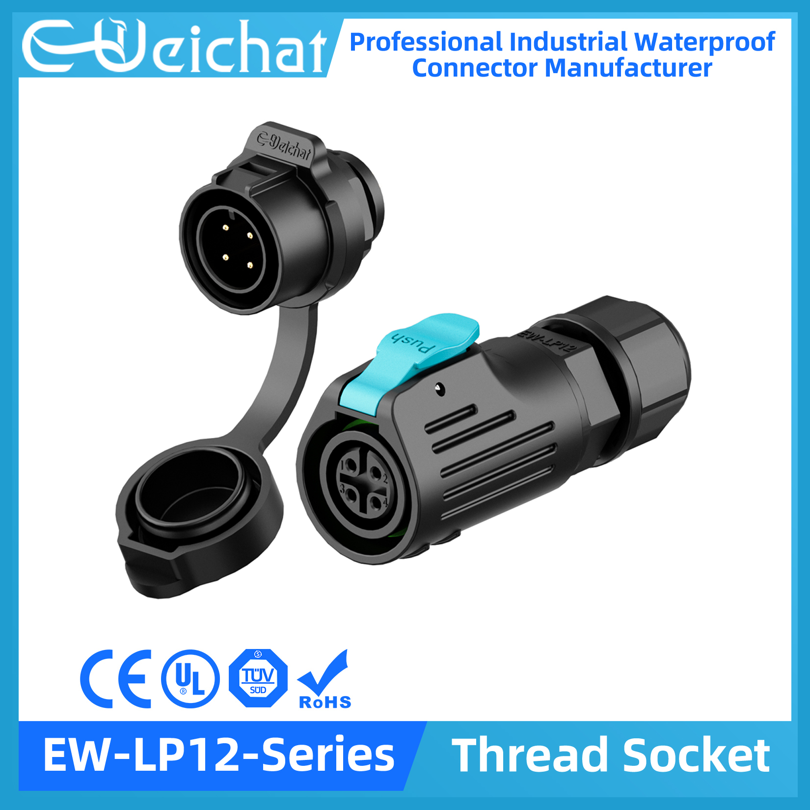 LP12 Waterproof Connector IP68 Industrial Circular Aviation Electrical Connector PBT Shell M12 2-8 Pin Thread Socket: Gold