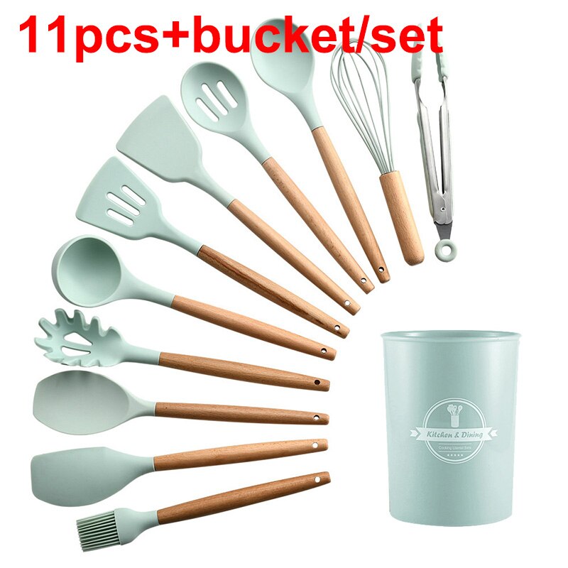 Silicone Keukengerei Set Bpa Gratis Hittebestendig Koken Bakken Tools Gadgets Keukengerei Met Container: 11 with Container4