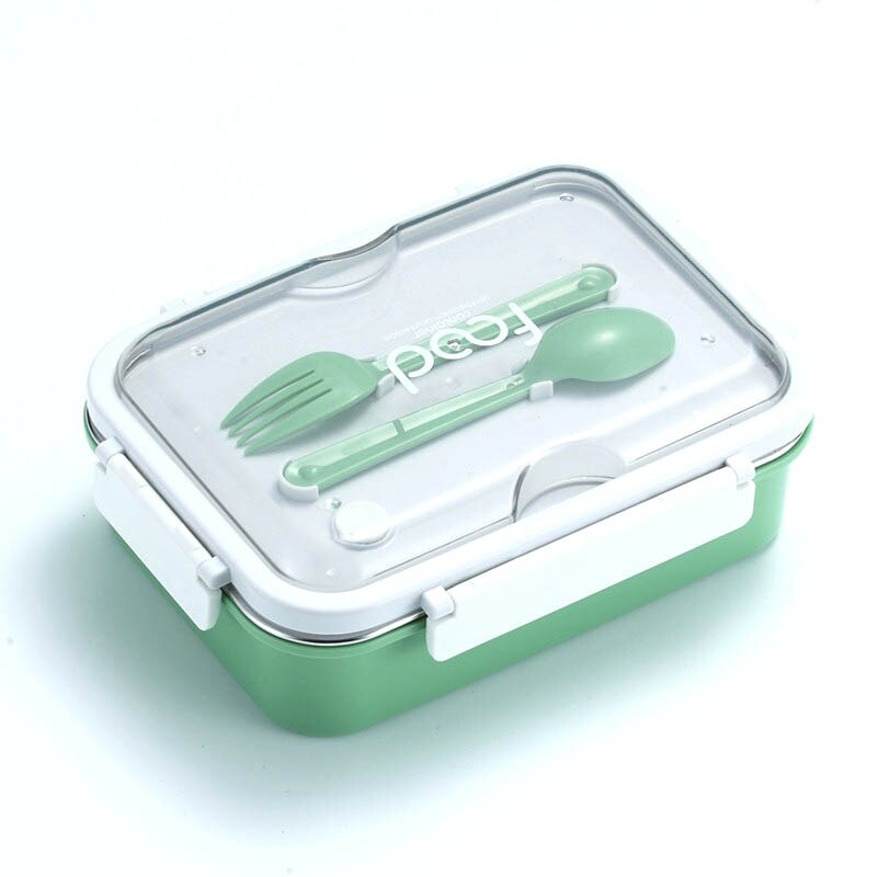 304 stainless steel sealed non-flavored divided lunch box lunch box office worker student lunch box with tableware: Green / 3