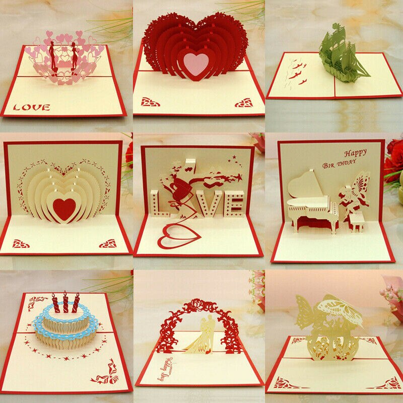 Pop Gelukkig Postkaart Retro Envelop 3D Pop-up Wenskaart Papier Origami Handgemaakte valentijnsdag dag 13x16cm