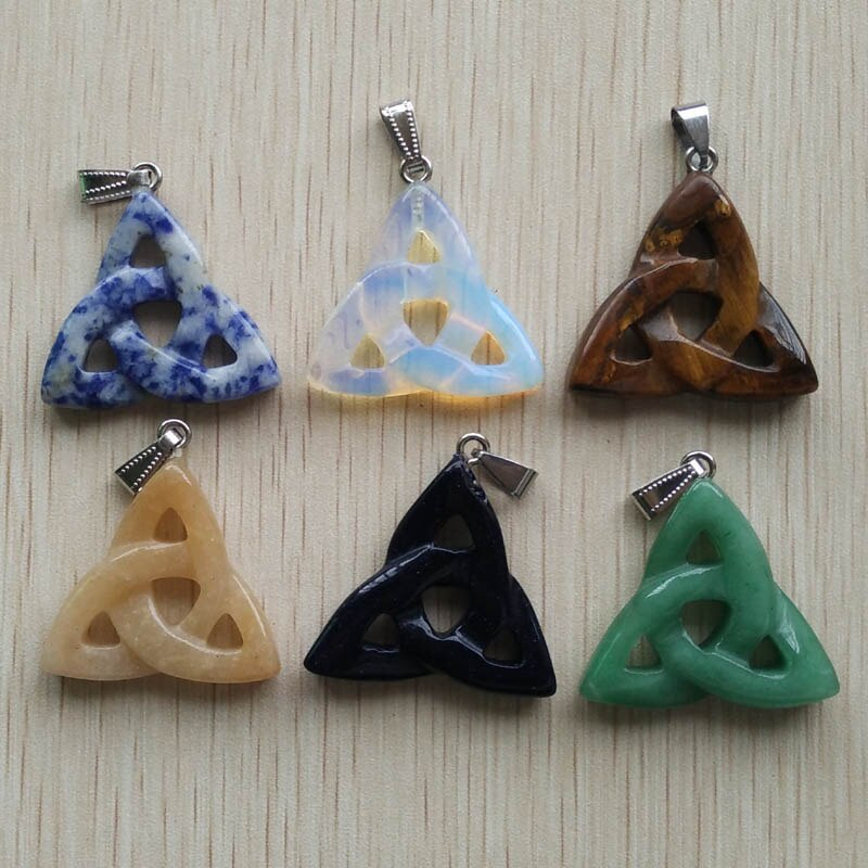 Assortiment de pendentifs en forme de triangle creux mélangés en pierre naturelle de bonne pour la fabrication de bijoux 12 pièces/lot