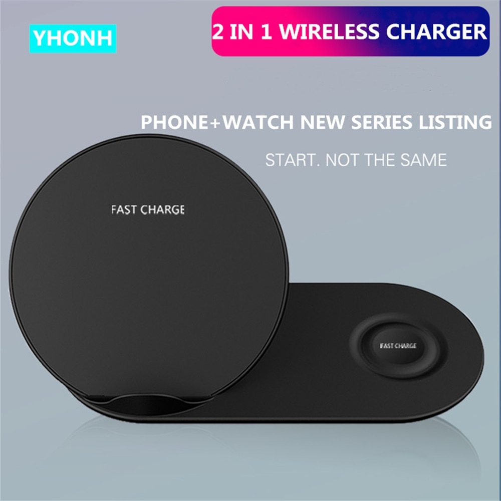 Yhonh 10W 2 In 1 Snelle Draadloze Oplader Stand Laadstation Oplader Voor Apple En Samsung Horloge, airpods, Iphone Alle Qi