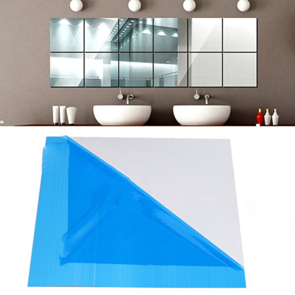 16X Spiegel stickers Tegel Vierkante Zelfklevende badkamer Stok Op Moderne Art Wall Sticker