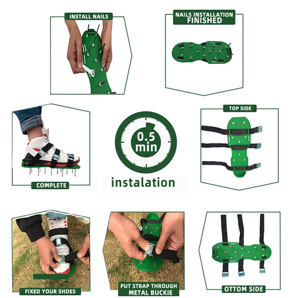 1 par de sandalias de aireador de césped revitalizante para caminar con pinchos de césped, zapatos con 4 correas ajustables, herramienta de jardinería