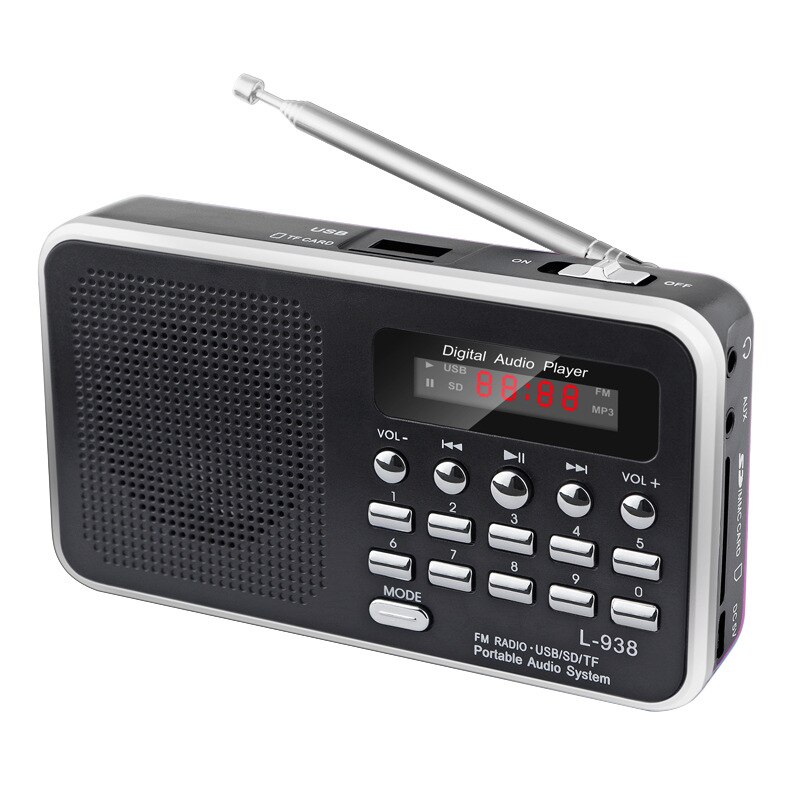 Mini Draagbare Fm Radio Tf Fm MP3 Usb Oplaadbare Batterij Handheld Muziek Speaker Digitale Radio Handsfree Zakken Ontvanger: Black