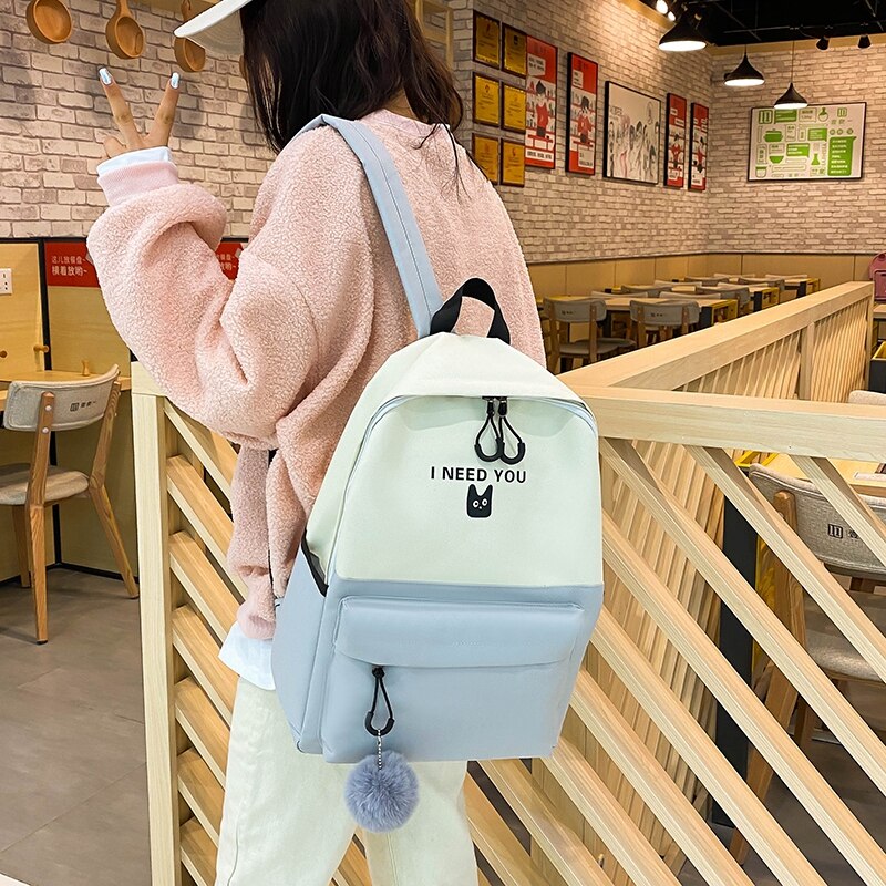 4 Pcs/set School Bags for Teenage Girls Anti Theft Travel Backpack Laptop Bagpack Rucksack Women College Student Backbag Mochila