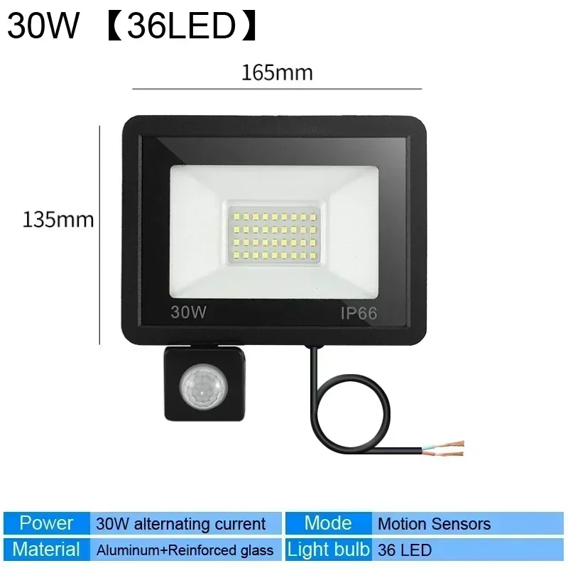 Motion Sensor LED Flood Light 50W 30W 10W AC 220V Waterproof IP65 Reflector Floodlight Lamp foco Led Exterior Spot Outdoor Light: Natural White / 30W