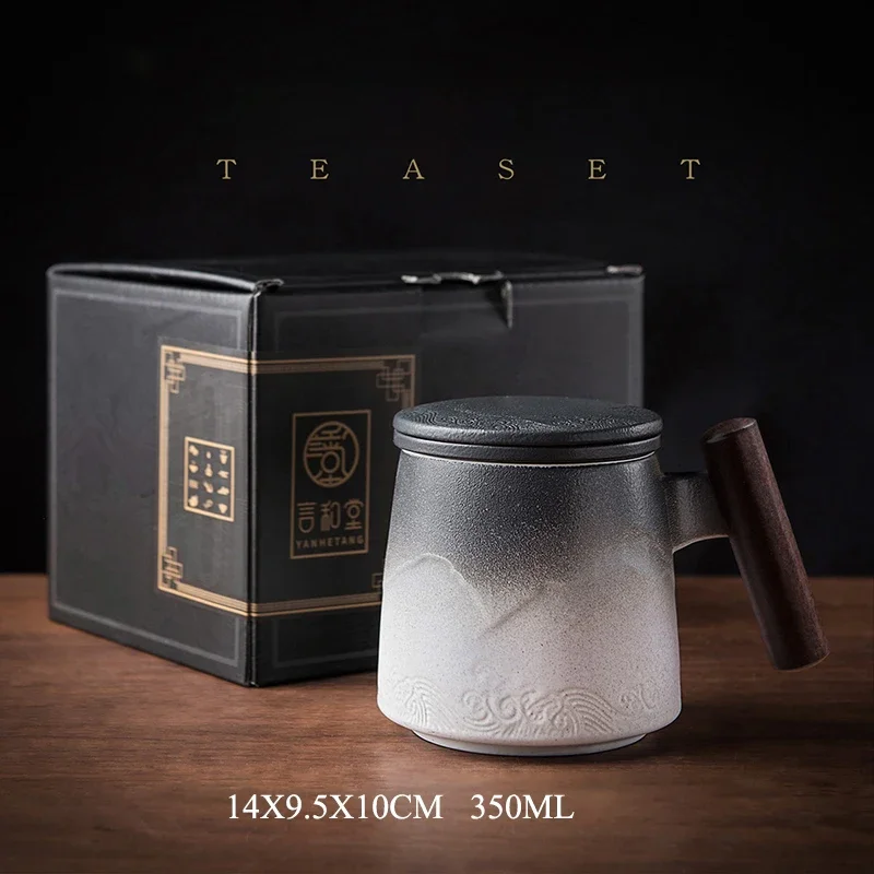 Keramisk retro kaffekopp kontor vannkopp filter tekopp med deksel kopper og krus trehåndtak caneca bursdagsboks  cm061: H