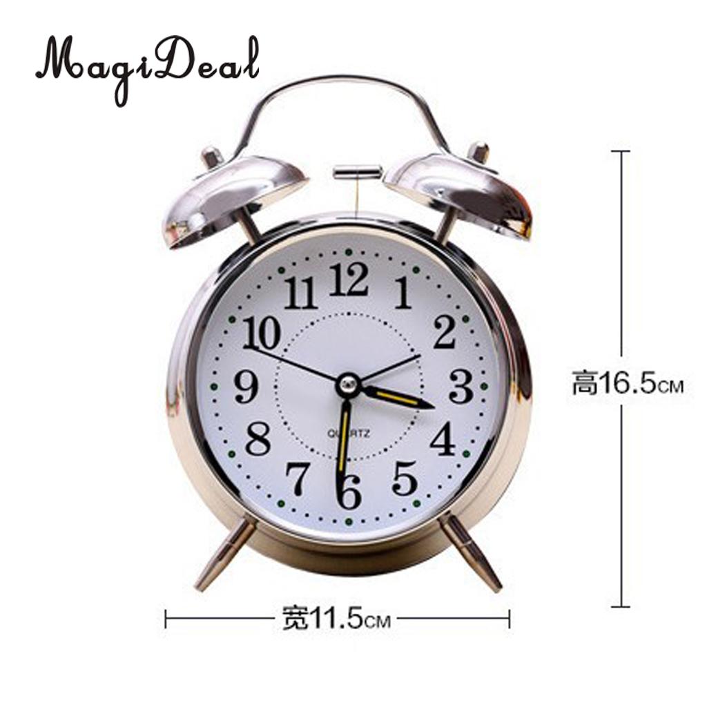 4'' Vintage Silent Alarm Clock Loud Twin Bell Mute Alarm Clock Quartz Analog Retro Bedside and Desk Clock with Nightlight