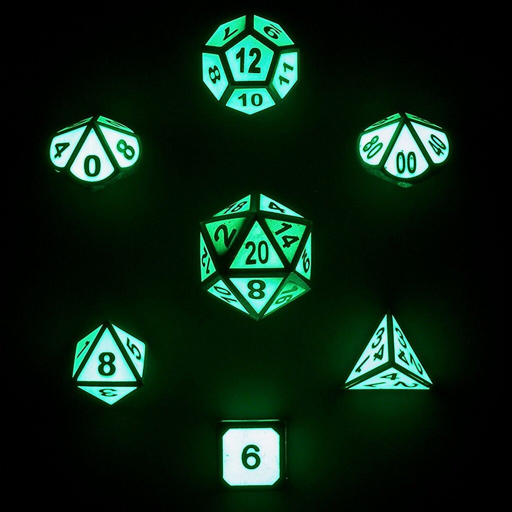 Set of 7 Multi-sided Dice D4-D20 for DND TRPG MTG Game Accessory DIY Glow In The Dark 0.62inch