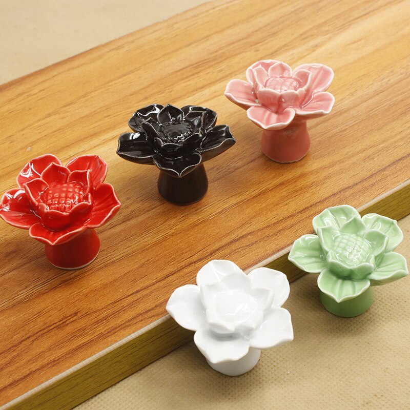 10 st 43mm färgglada blommor keramiska blommor skåp knoppar dörrhandtag skåp låda garderob möbler handtag knoppar