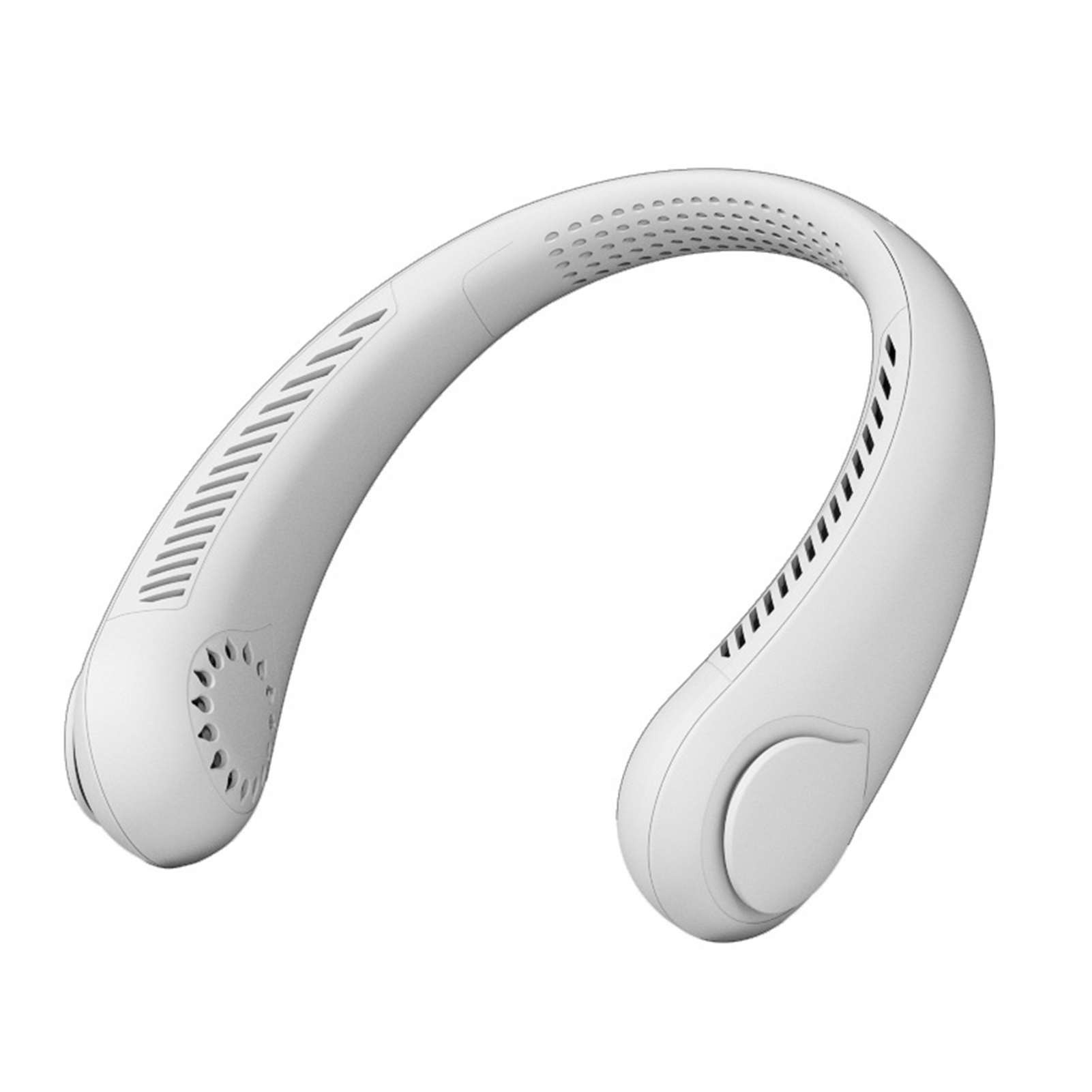 Neck Fan Rechargeable Bladeless Wearable Cooling Head Fan 3-Speed 1800mAh Battery Personal Fan U-shape Air Fan Hands Free: white