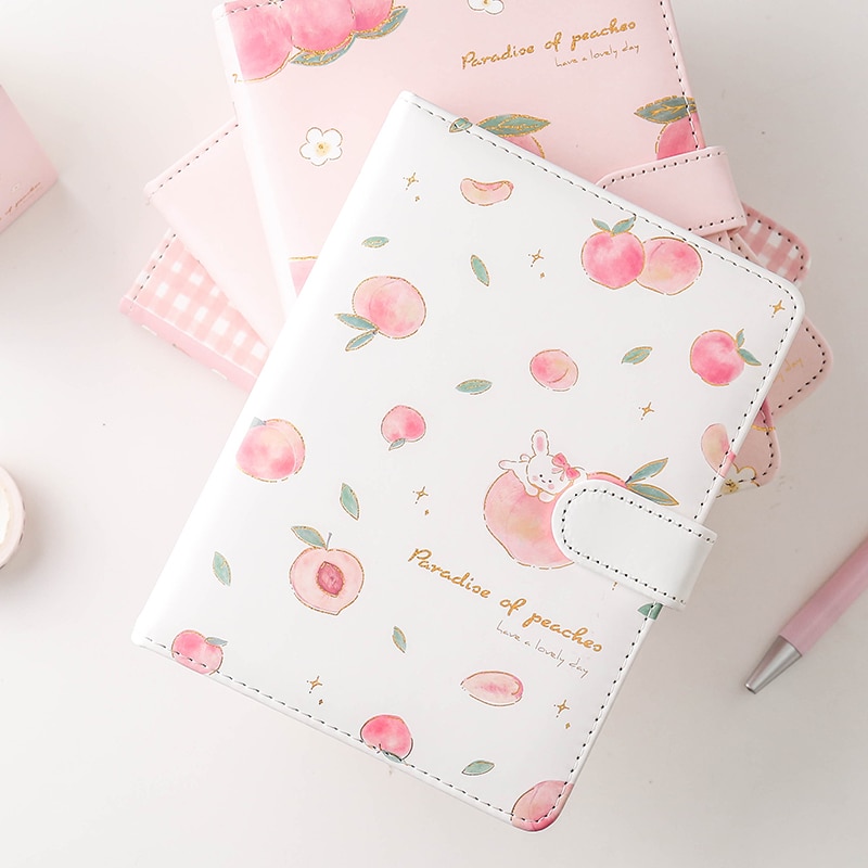 Kawaii melocotón cuaderno PU lindo de fruta diario Agenda planificador Colegio suministros