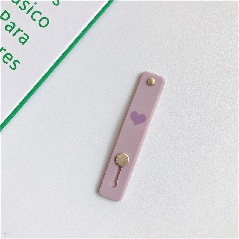 1 pz Candy color cuore custodia per cellulare staffa supporto per cinturino da polso push stretch cinturino da polso in silicone supporto per impugnatura per dito: purple -heart