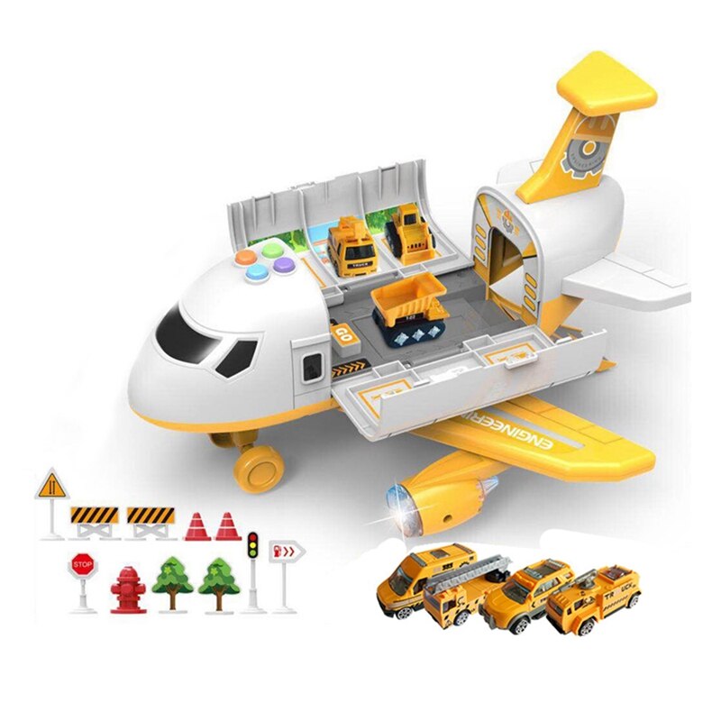 Musik lys simulering inerti børns fly legetøj med mini lastbil: Gul