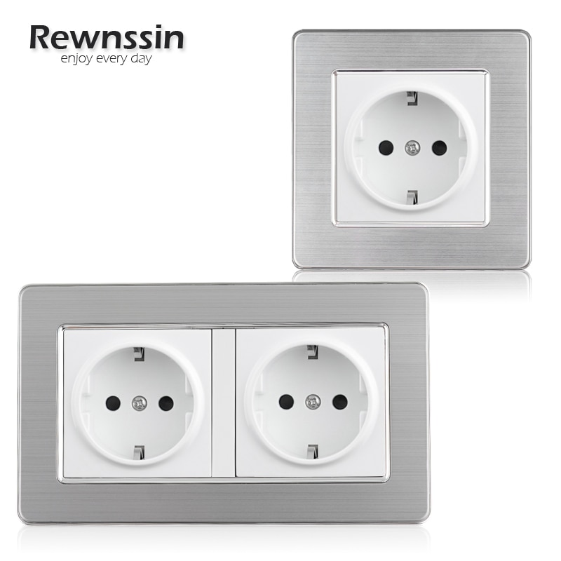 Wall Socket EU Standard Electrical Socket AC110V-250V Standard Plug Singel/Double Socket White Stainless Steel Panel