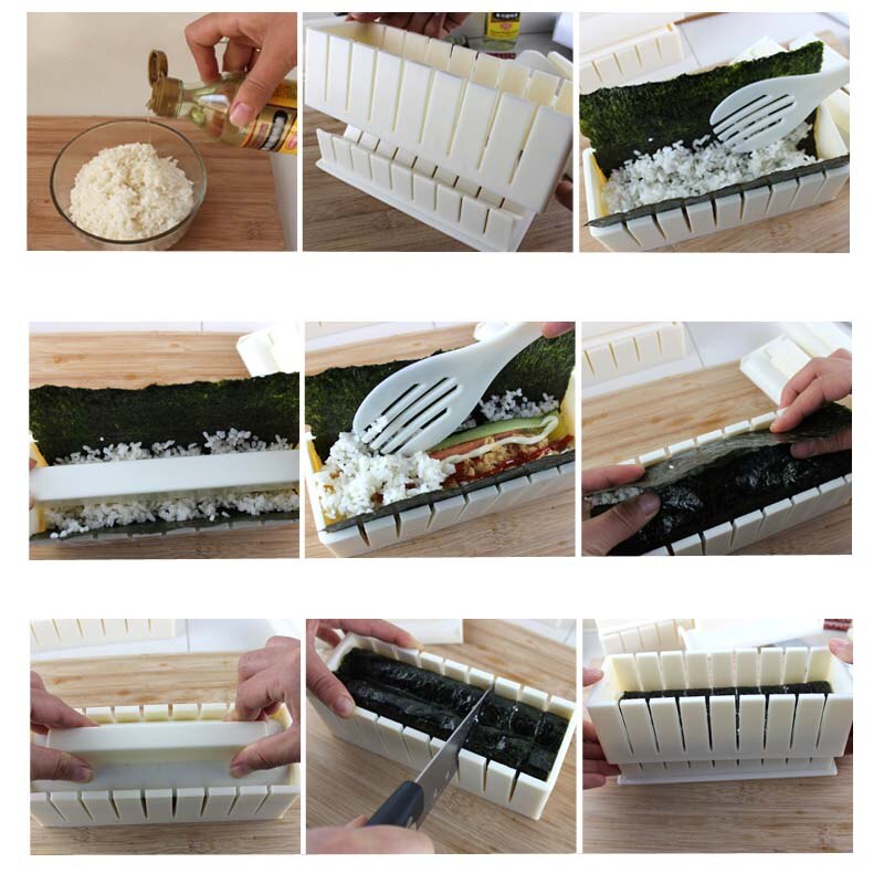11 pçs diy cozinhar ferramentas sushi kit cozinha casa saudável sushi rolo fabricante kit de ferramentas com 50 peças algas marinhas