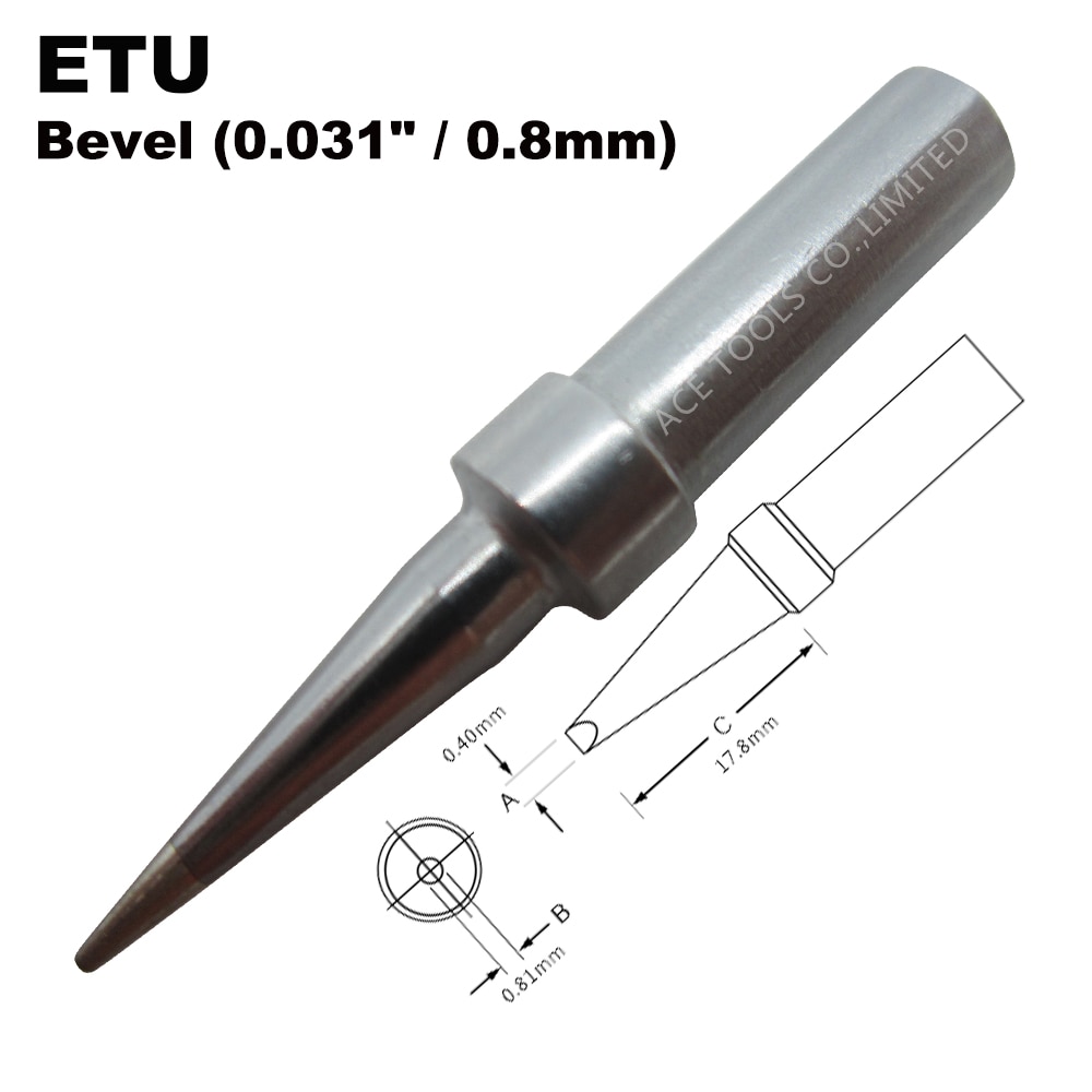 Punta de soldadura ETU biselada, 0,4mm, compatible con WELLER WES51 WES50 WESD51 WE1010NA WE1010EU PES51 PES50 LR21 LR20, broca de soldadura de lápiz de hierro